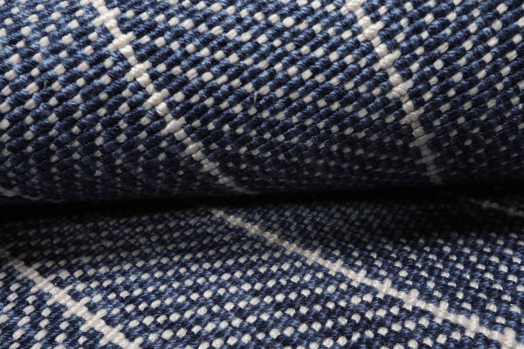 Multi Size Navy Gray Color Hand Woven Herringbone New Zealand Wool Contemporary Oriental Rug