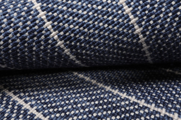 Multi Size Navy Gray Color Hand Woven Herringbone New Zealand Wool Contemporary Oriental Rug