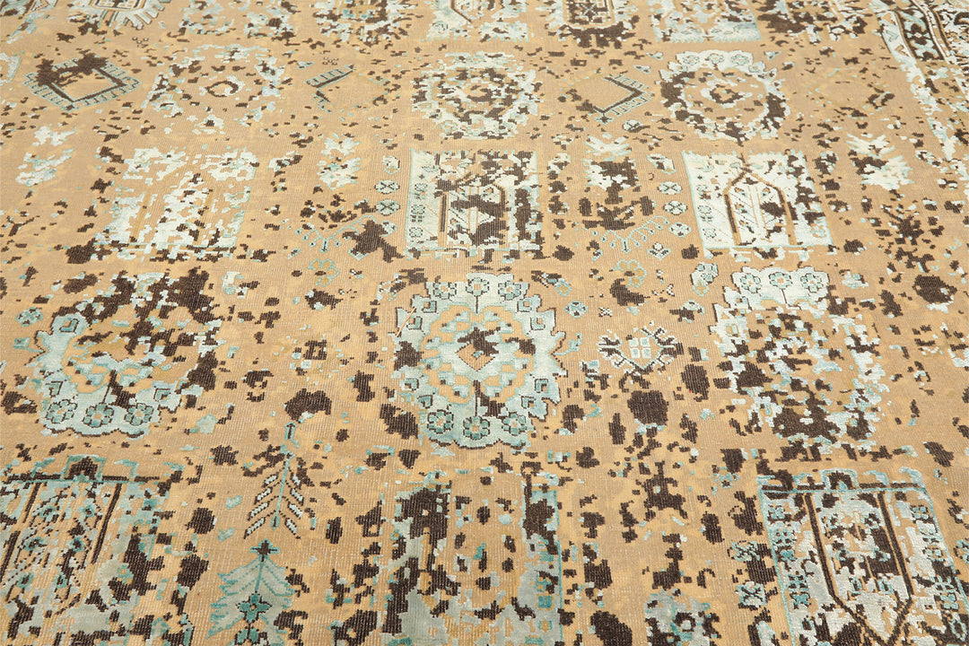 8x10 Beige, Moss, Chocolate Color Hand Knotted Oushak Wool &amp; Bamboo Silk Transitional Oriental Rug