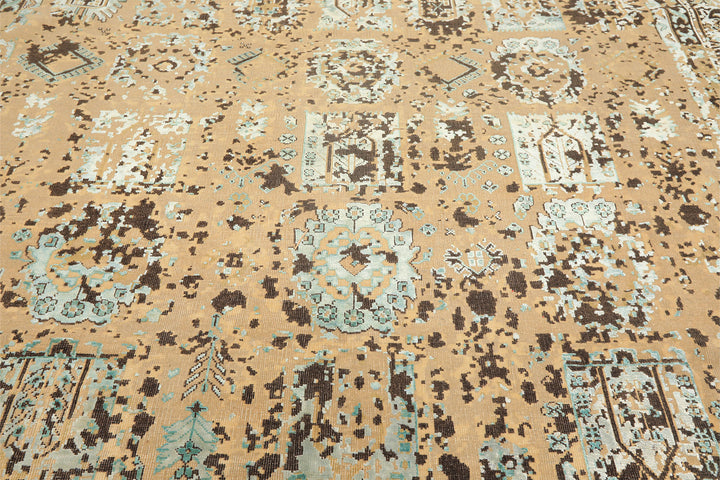 8x10 Beige, Moss, Chocolate Color Hand Knotted Oushak Wool &amp; Bamboo Silk Transitional Oriental Rug