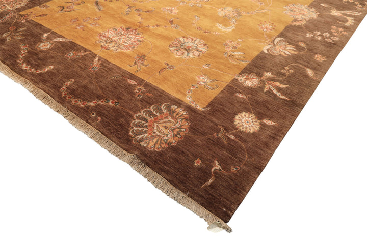 8x10 Gold, Brown, Mint Color Hand Knotted Agra Wool &amp; Silk Transitional Oriental Rug