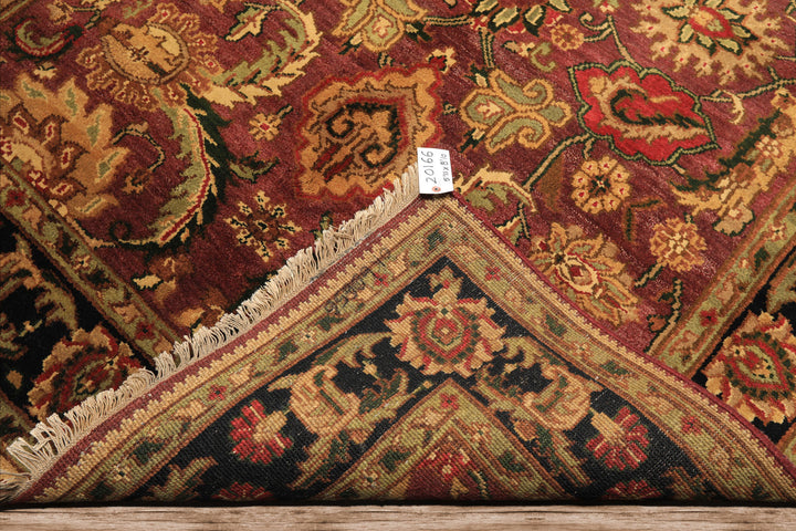 6x9 Plum, Black, Lime Color Hand Knotted Agra Wool Traditional Oriental Rug