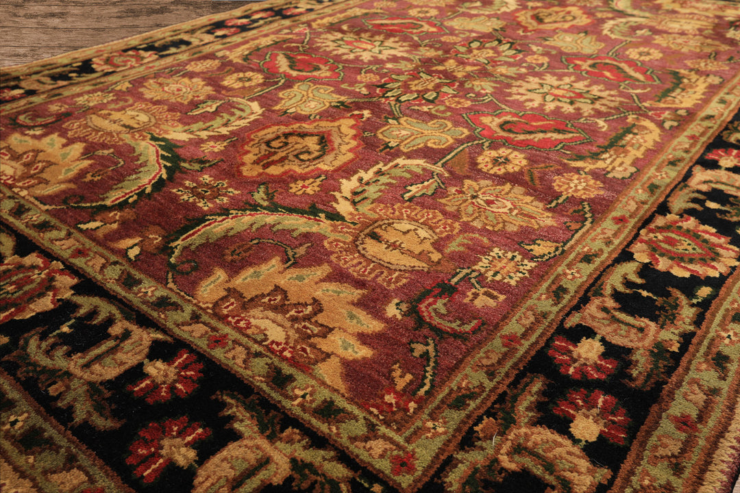 6x9 Plum, Black, Lime Color Hand Knotted Agra Wool Traditional Oriental Rug