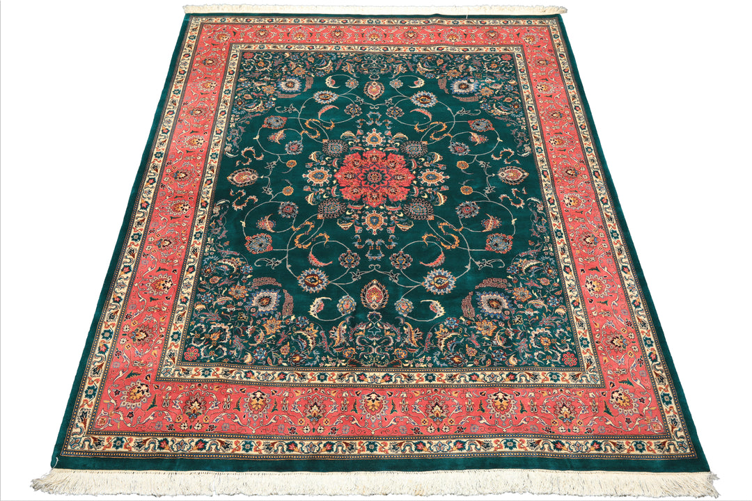 8x10 Teal, Pink, Ivory Color Hand Knotted Pak Persian New Zealand Wool Traditional Oriental Rug