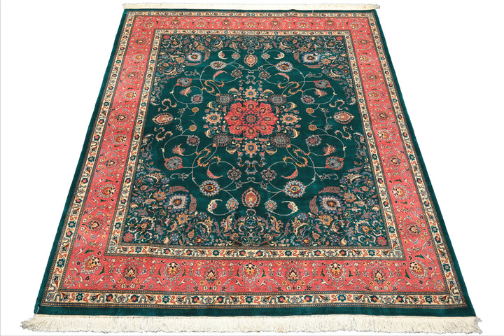 8x10 Teal, Pink, Ivory Color Hand Knotted Pak Persian New Zealand Wool Traditional Oriental Rug