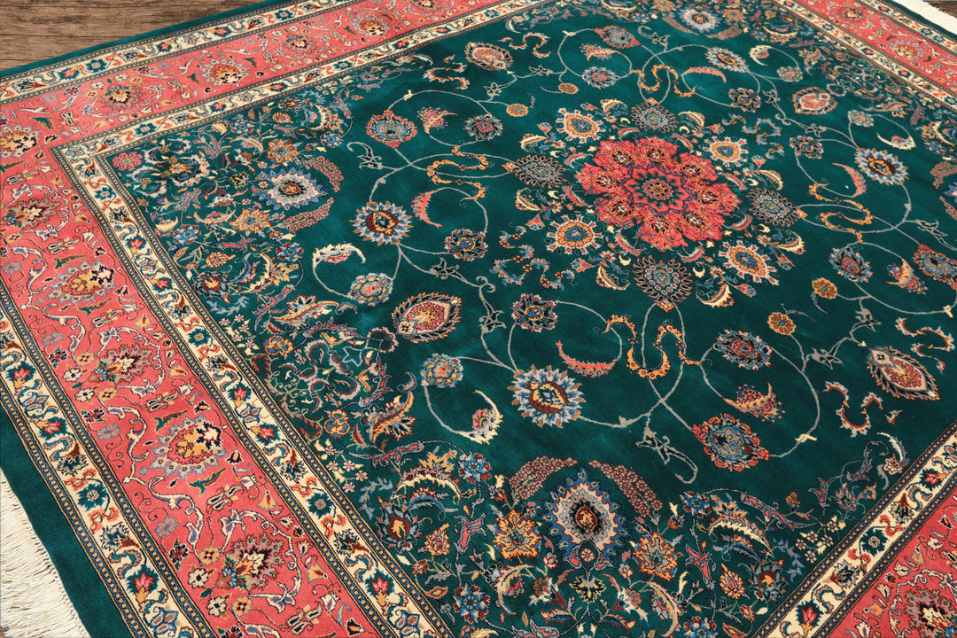 8x10 Teal, Pink, Ivory Color Hand Knotted Pak Persian New Zealand Wool Traditional Oriental Rug