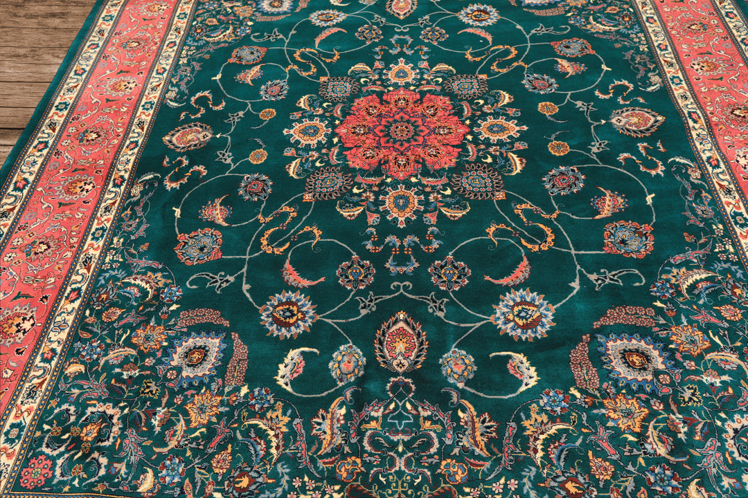 8x10 Teal, Pink, Ivory Color Hand Knotted Pak Persian New Zealand Wool Traditional Oriental Rug