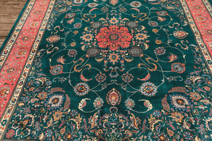 8x10 Teal, Pink, Ivory Color Hand Knotted Pak Persian New Zealand Wool Traditional Oriental Rug