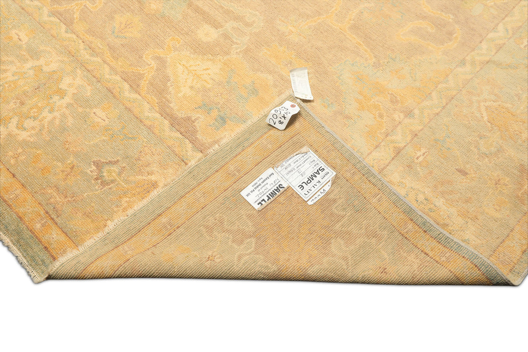 8x10 Taupe, Aqua, Gold Color Hand Knotted Oushak New Zealand Wool Transitional Oriental Rug