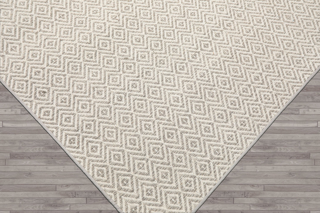 Multi Size Ivory Gray Color Hand Woven Geometric New Zealand Wool Contemporary Oriental Rug