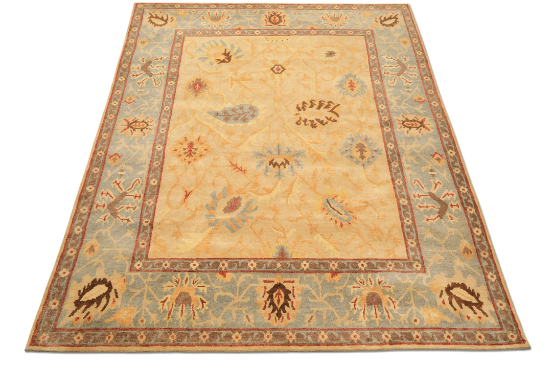 8x10 Beige, Slate, Rust Color Hand Knotted Tibetan Wool Traditional Oriental Rug