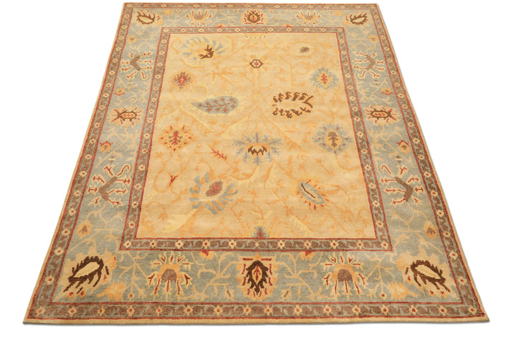 8x10 Beige, Slate, Rust Color Hand Knotted Tibetan Wool Traditional Oriental Rug