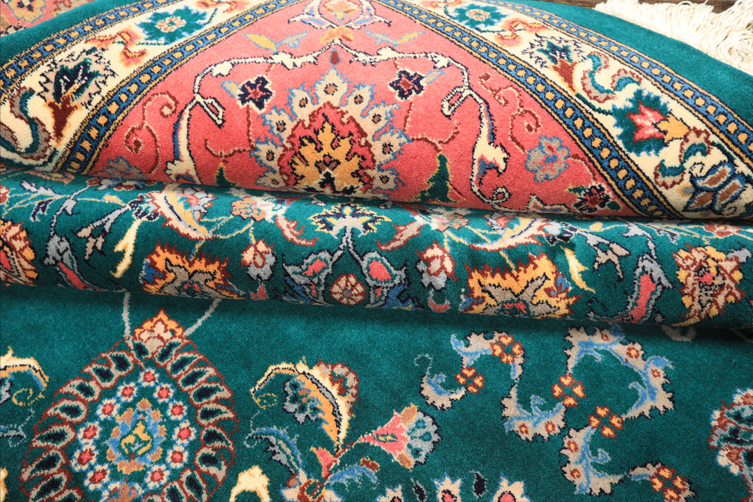 8x10 Teal, Pink, Ivory Color Hand Knotted Pak Persian New Zealand Wool Traditional Oriental Rug