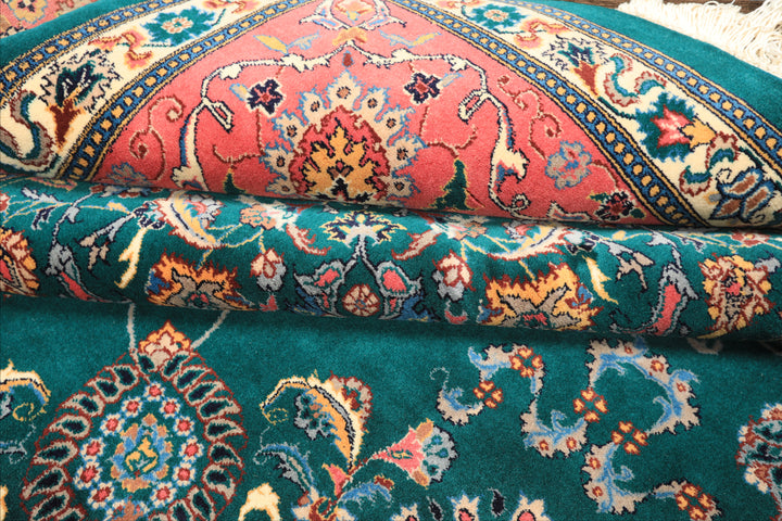 8x10 Teal, Pink, Ivory Color Hand Knotted Pak Persian New Zealand Wool Traditional Oriental Rug