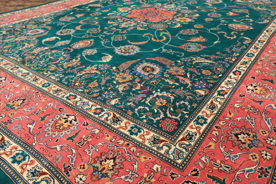 8x10 Teal, Pink, Ivory Color Hand Knotted Pak Persian New Zealand Wool Traditional Oriental Rug