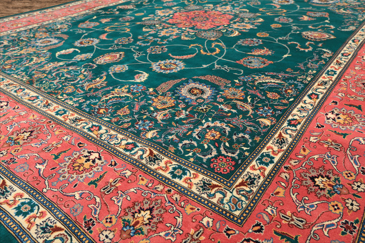 8x10 Teal, Pink, Ivory Color Hand Knotted Pak Persian New Zealand Wool Traditional Oriental Rug