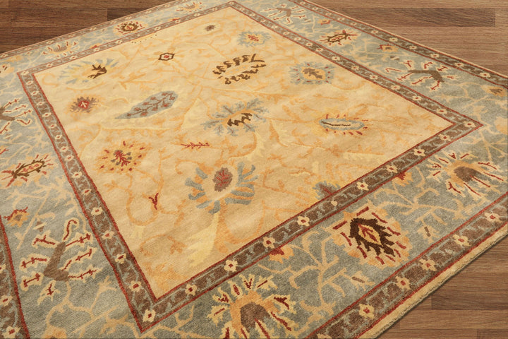 8x10 Beige, Slate, Rust Color Hand Knotted Tibetan Wool Traditional Oriental Rug