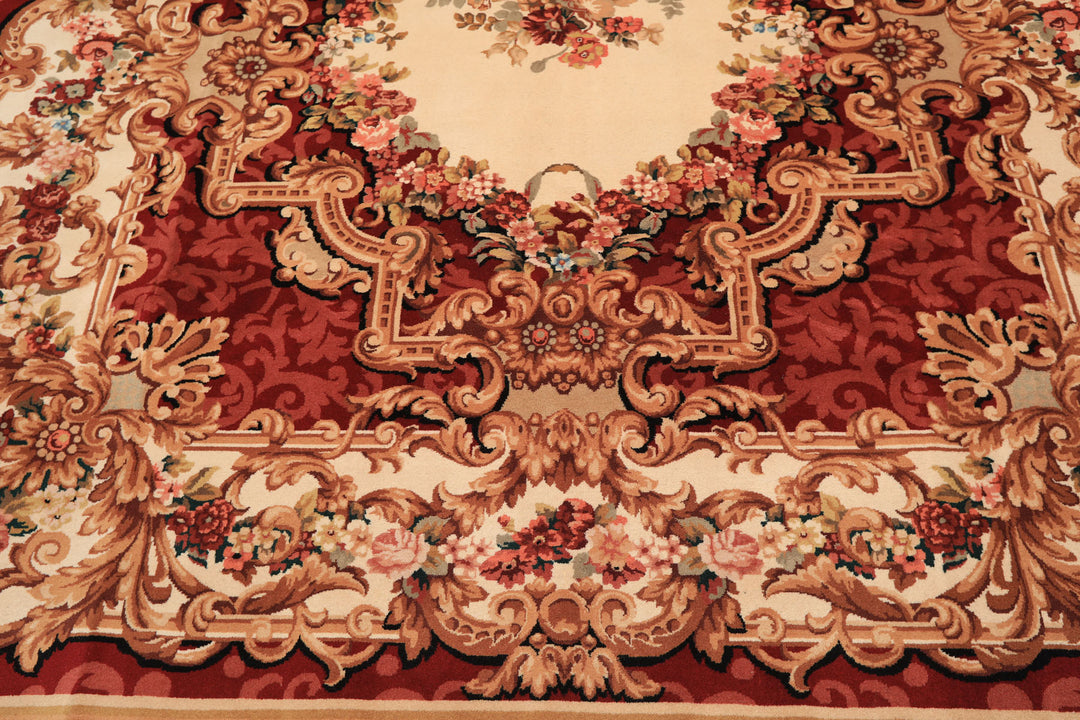 8x10 Ivory, Rose, Blush Color Hand Knotted French Aubusson Savonnerie Wool Traditional Oriental Rug