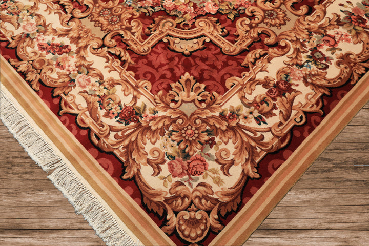 8x10 Ivory, Rose, Blush Color Hand Knotted French Aubusson Savonnerie Wool Traditional Oriental Rug