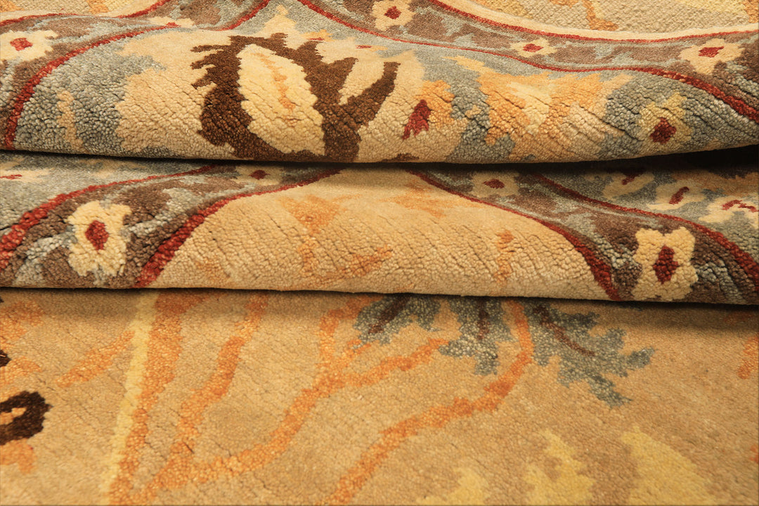 8x10 Beige, Slate, Rust Color Hand Knotted Tibetan Wool Traditional Oriental Rug