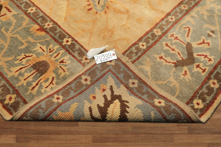 8x10 Beige, Slate, Rust Color Hand Knotted Tibetan Wool Traditional Oriental Rug