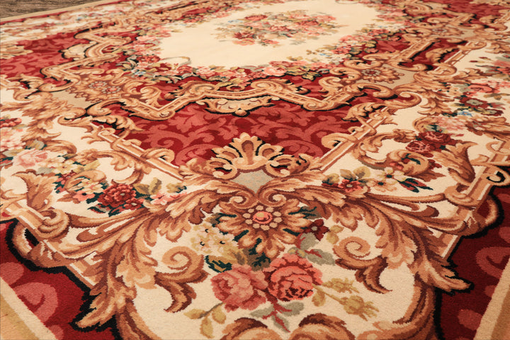 8x10 Ivory, Rose, Blush Color Hand Knotted French Aubusson Savonnerie Wool Traditional Oriental Rug