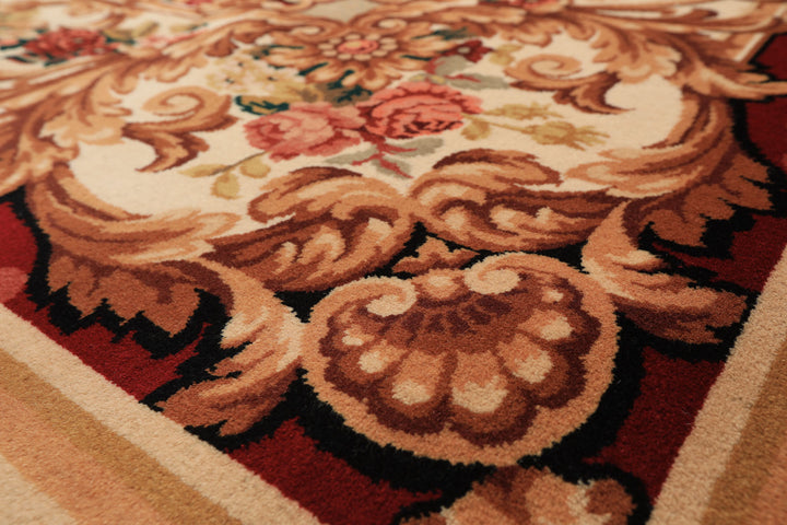 8x10 Ivory, Rose, Blush Color Hand Knotted French Aubusson Savonnerie Wool Traditional Oriental Rug