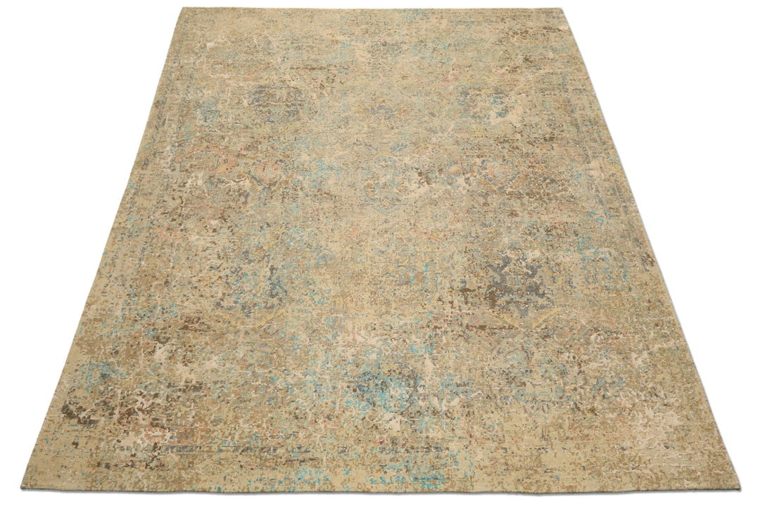 8x10 Beige, Turquoise, Gray Color Hand Knotted Sherpa Wool &amp; Silk Modern &amp; Contemporary Oriental Rug