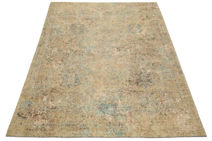 8x10 Beige, Turquoise, Gray Color Hand Knotted Sherpa Wool &amp; Silk Modern &amp; Contemporary Oriental Rug