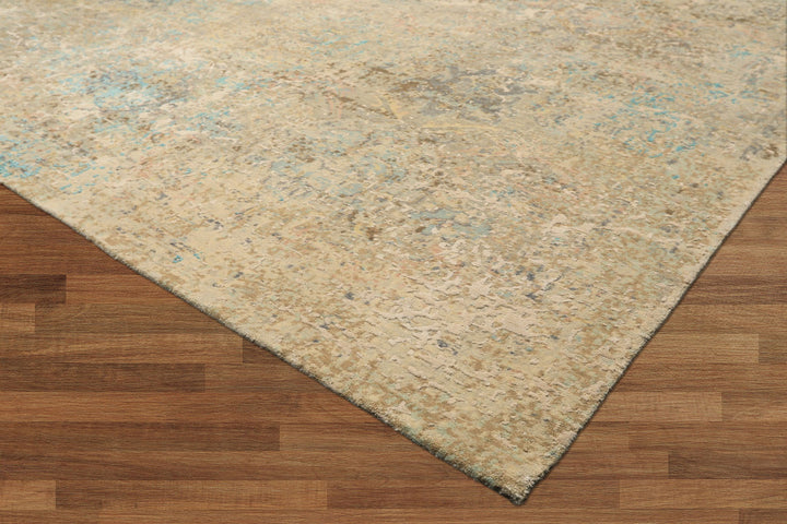 8x10 Beige, Turquoise, Gray Color Hand Knotted Sherpa Wool &amp; Silk Modern &amp; Contemporary Oriental Rug