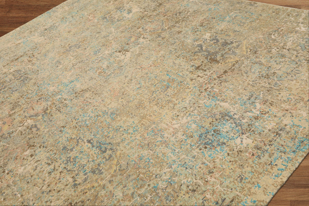 8x10 Beige, Turquoise, Gray Color Hand Knotted Sherpa Wool &amp; Silk Modern &amp; Contemporary Oriental Rug