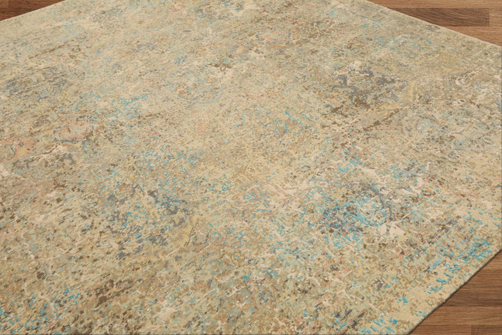 8x10 Beige, Turquoise, Gray Color Hand Knotted Sherpa Wool &amp; Silk Modern &amp; Contemporary Oriental Rug
