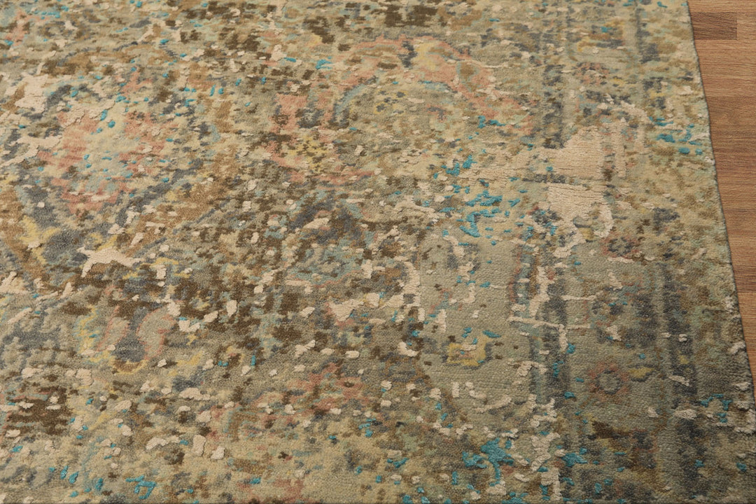 8x10 Beige, Turquoise, Gray Color Hand Knotted Sherpa Wool &amp; Silk Modern &amp; Contemporary Oriental Rug