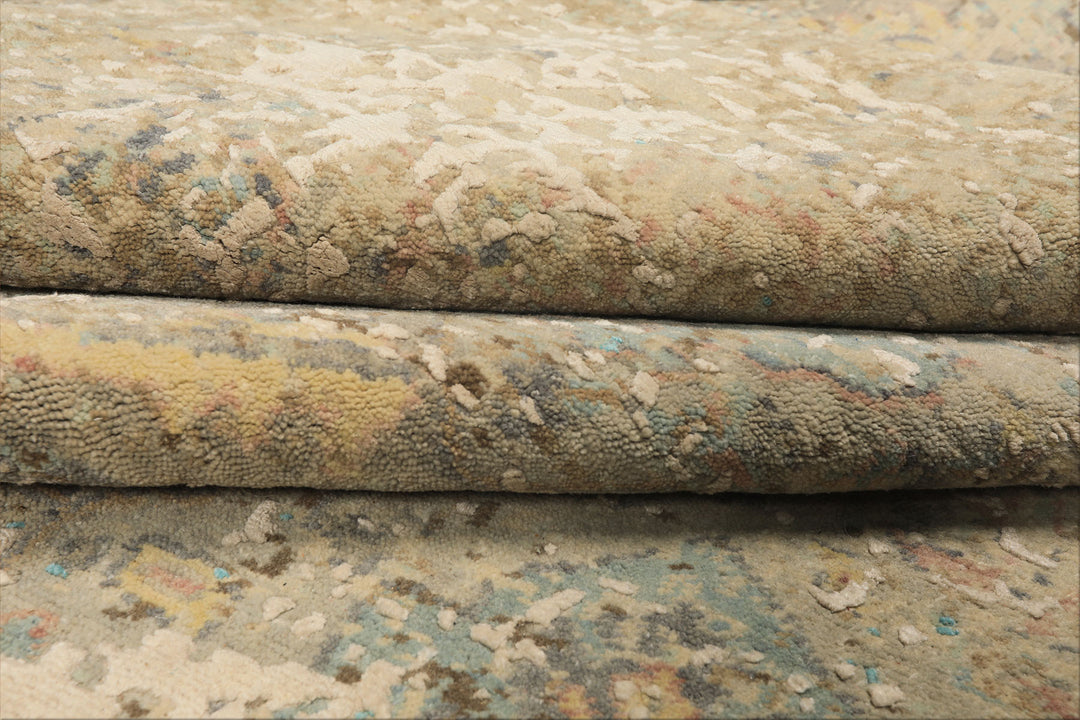 8x10 Beige, Turquoise, Gray Color Hand Knotted Sherpa Wool &amp; Silk Modern &amp; Contemporary Oriental Rug