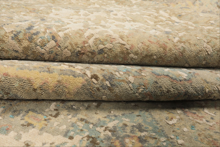 8x10 Beige, Turquoise, Gray Color Hand Knotted Sherpa Wool &amp; Silk Modern &amp; Contemporary Oriental Rug