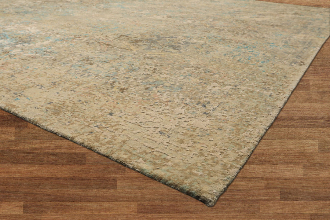 8x10 Beige, Turquoise, Gray Color Hand Knotted Sherpa Wool &amp; Silk Modern &amp; Contemporary Oriental Rug
