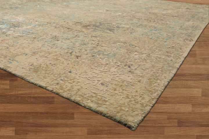 8x10 Beige, Turquoise, Gray Color Hand Knotted Sherpa Wool &amp; Silk Modern &amp; Contemporary Oriental Rug
