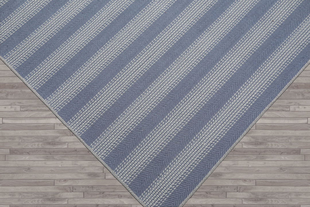 Multi Size Tone on Tone Blue Color Hand Woven Striped New Zealand Wool Modern Oriental Rug