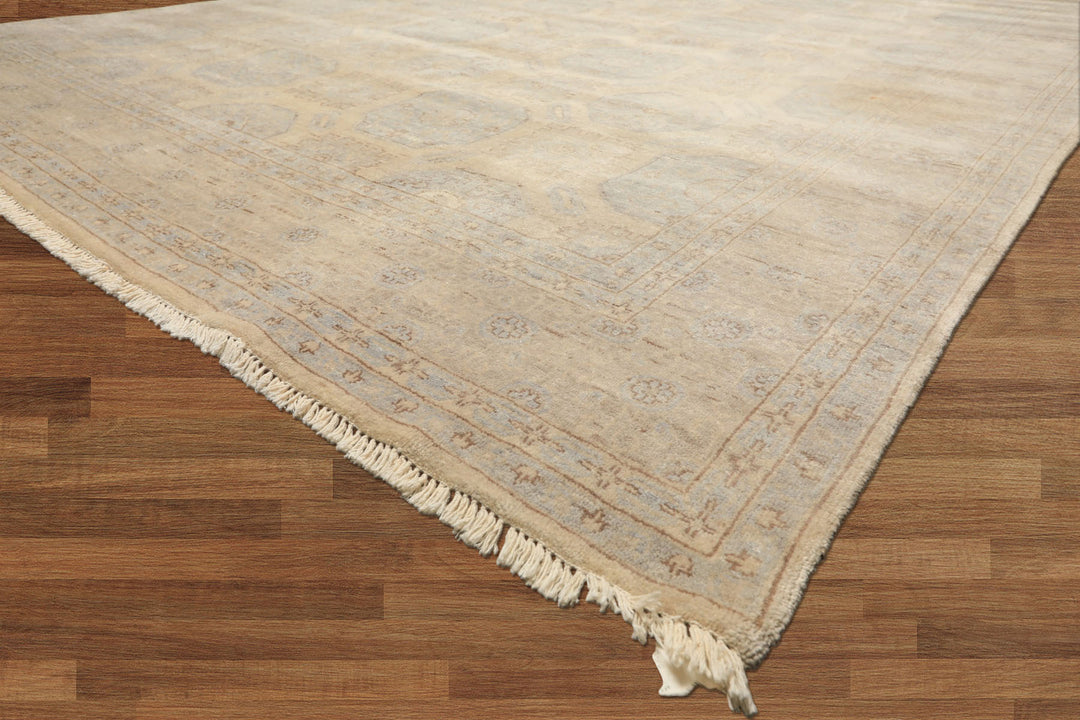 8x10 Beige, Taupe, Slate Color Hand Knotted Khotan Wool Transitional Oriental Rug