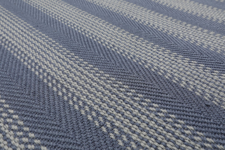 Multi Size Tone on Tone Blue Color Hand Woven Striped New Zealand Wool Modern Oriental Rug