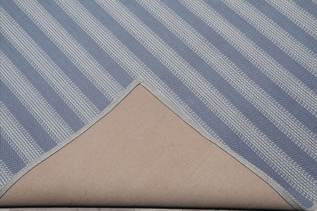 Multi Size Tone on Tone Blue Color Hand Woven Striped New Zealand Wool Modern Oriental Rug