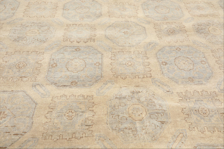 8x10 Beige, Taupe, Slate Color Hand Knotted Khotan Wool Transitional Oriental Rug