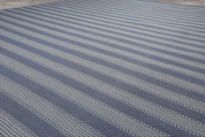 Multi Size Tone on Tone Blue Color Hand Woven Striped New Zealand Wool Modern Oriental Rug