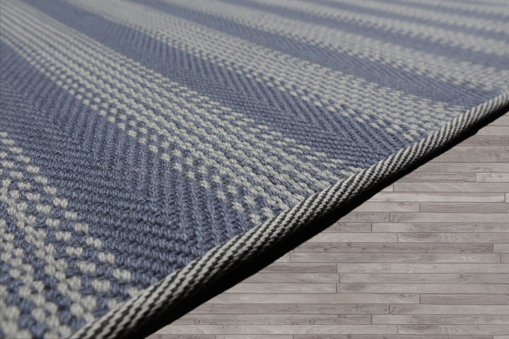Multi Size Tone on Tone Blue Color Hand Woven Striped New Zealand Wool Modern Oriental Rug