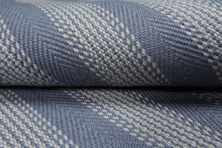 Multi Size Tone on Tone Blue Color Hand Woven Striped New Zealand Wool Modern Oriental Rug