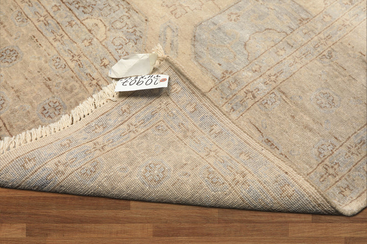 8x10 Beige, Taupe, Slate Color Hand Knotted Khotan Wool Transitional Oriental Rug