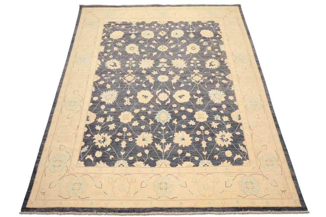 8x10 Denim, Ivory, Aqua Color Hand Knotted Peshawar Wool Traditional Oriental Rug