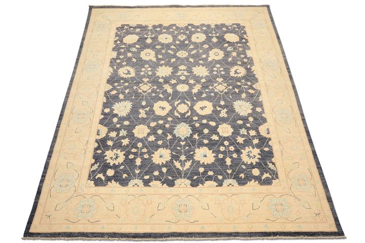 8x10 Denim, Ivory, Aqua Color Hand Knotted Peshawar Wool Traditional Oriental Rug