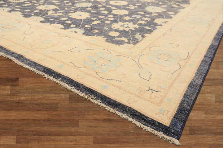 8x10 Denim, Ivory, Aqua Color Hand Knotted Peshawar Wool Traditional Oriental Rug