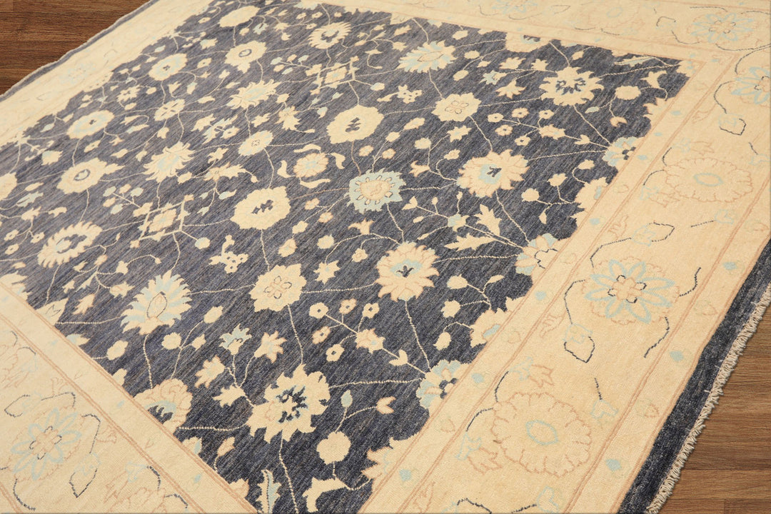 8x10 Denim, Ivory, Aqua Color Hand Knotted Peshawar Wool Traditional Oriental Rug